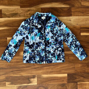 Studio Works Blue Floral Jacket Long Sleeve Full Zip Pockets size Medium